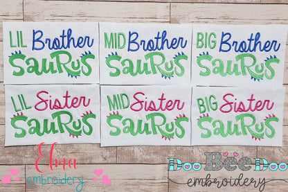 Lil, Mid and Big Brother and Sister Saurus - Fill Stitch - Set of 6 designs