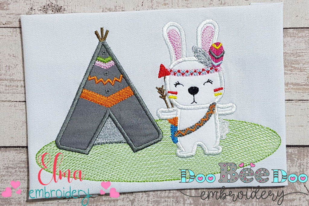 Indian Boho Bunny and Tee Pee - Applique - machine Embroidery Design