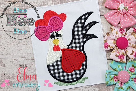 Chicken with Big Bow - Applique Embroidery