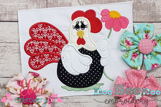 Chicken with Flower - Applique Embroidery