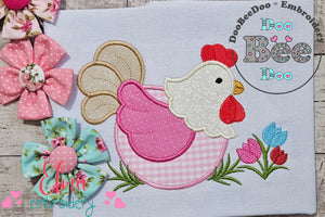 Chicken with Tulips - Applique - Machine Embroidery Design