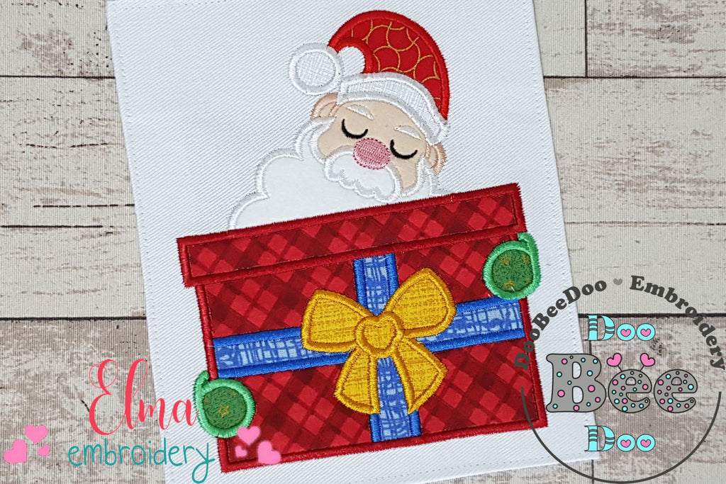 Santa Claus Holding a Gift Box - Applique - Machine Embroidery Design