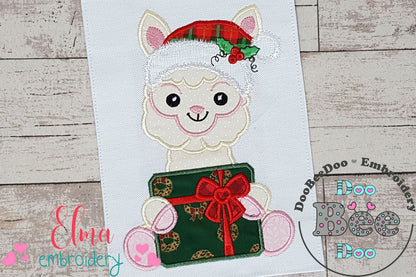 Santa Alpaca Holding a Gift - Applique