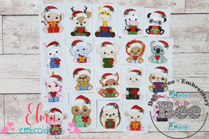 Christmas Animals Holding a Gift - Applique - Set of 20 designs