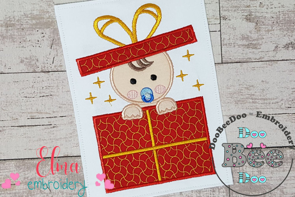 Baby in the Christmas Gift Box - Applique
