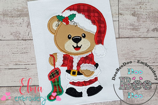 Christmas Teddy Bear Boy and Socks - Applique - Machine Embroidery Design