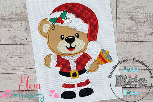 Christmas Teddy Bear Boy and Bell - Applique Machine Embroidery Design