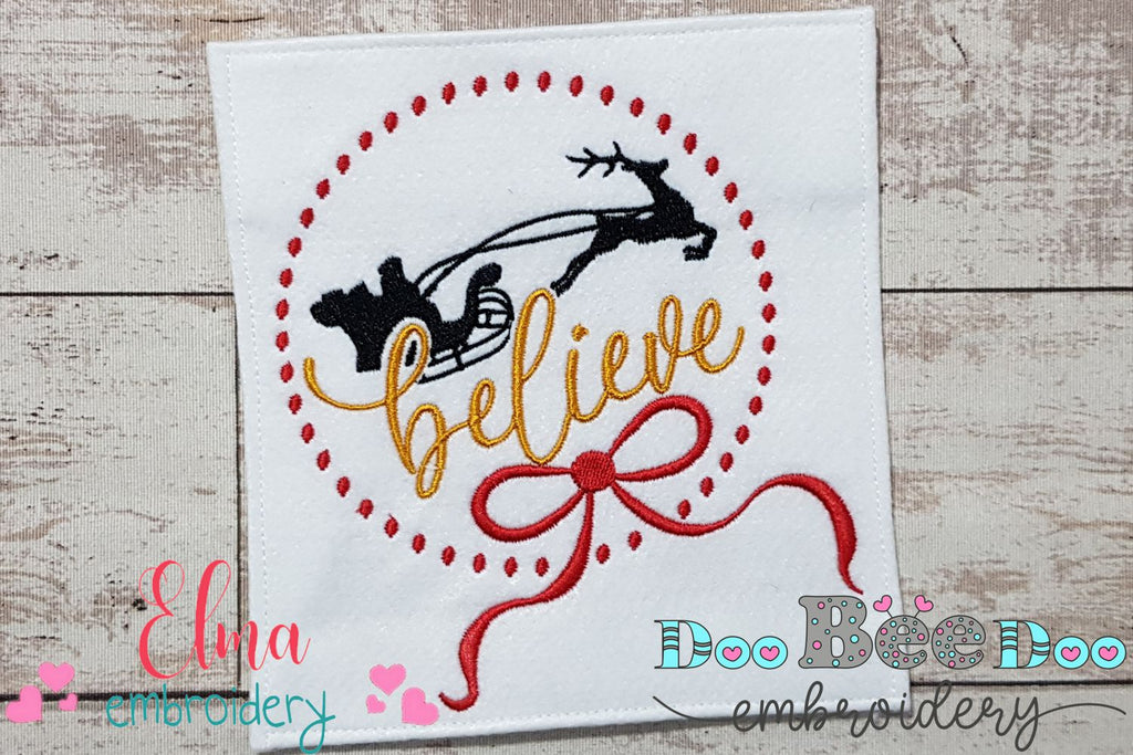 Believe Santa Claus, Reindeer and Bow - Fill Stitch Embroidery