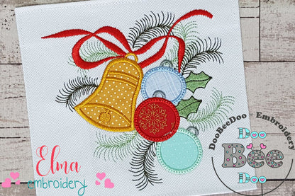 Christmas Bulbs and Bell - Applique