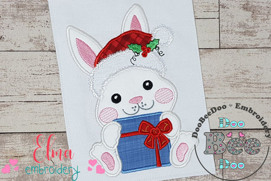 Santa Bunny Holding a Gift - Applique