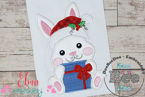 Santa Bunny Holding a Gift - Applique