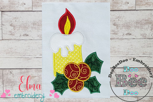 Christmas Candle - Applique - Machine Embroidery Design