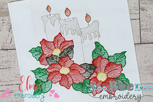 Christmas Candles and Poinsettia - Rippled Stitch Embroidery