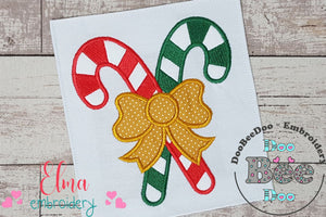 Two Candy Canes with Bow - Applique