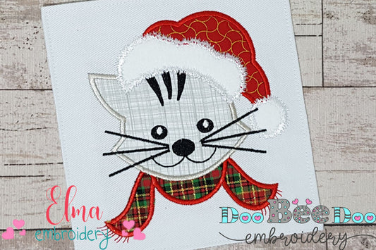 Christmas Cat Face Santa - Applique - Machine Embroidery Design