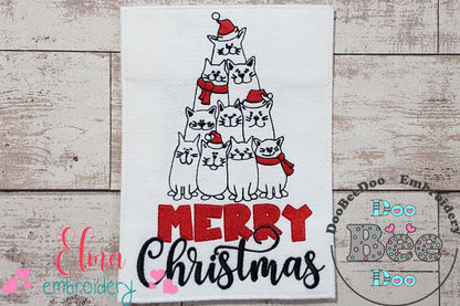 Cat Tree Merry Christmas - Fill Stitch - Machine Embroidery Design