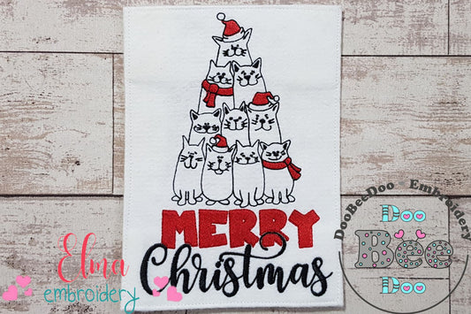 Cat Tree Merry Christmas - Fill Stitch - Machine Embroidery Design