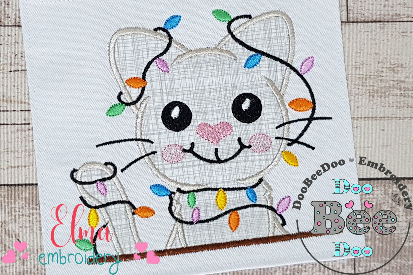 Christmas Cat Christmas Lights - Applique - Machine Embroidery Design