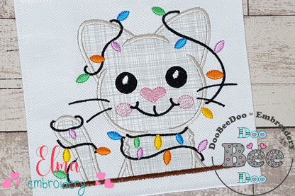 Christmas Cat Christmas Lights - Applique - Machine Embroidery Design