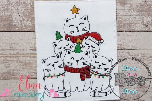 Christmas Cats Singing - Redwork - Machine Embroidery Design