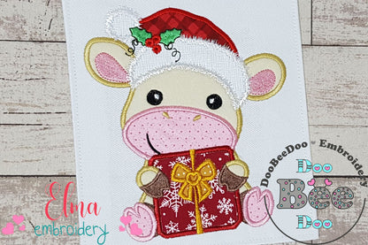 Santa Cow Holding a Gift - Applique - Machine Embroidery Design
