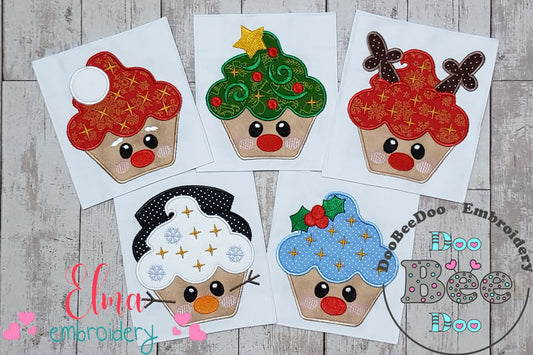 Christmas Cupcakes - Set of 5 designs - Applique