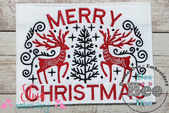 Merry Christmas Deers - Fill Stitch - Machine Embroidery Design