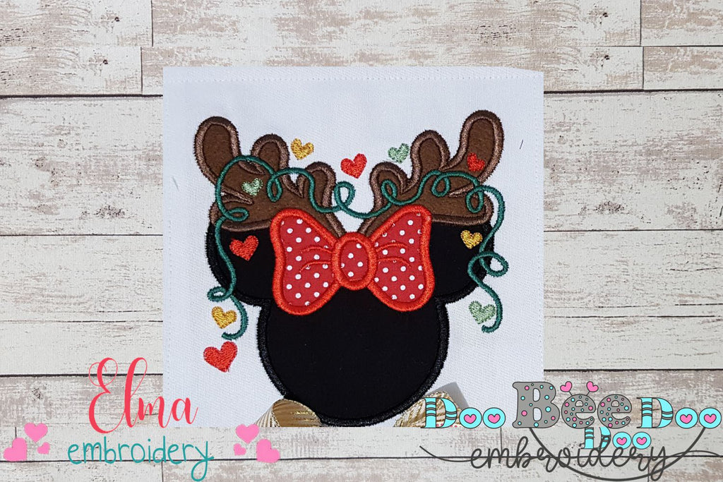 Mouse Ears Girl and Christmas Lights - Applique Embroidery