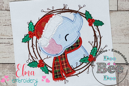 Christmas Elephant Wreath - Applique