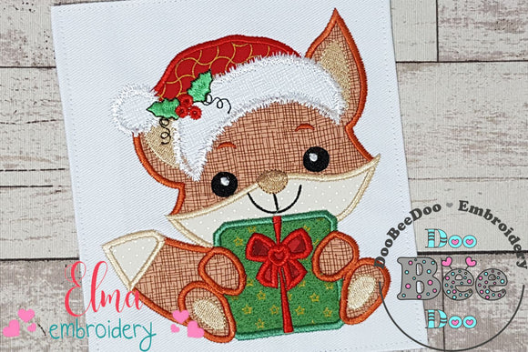 Santa Fox Holding a Gift - Applique - Machine Embroidery Design