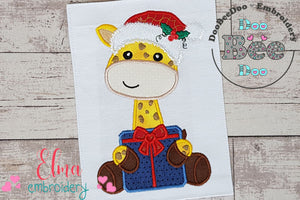 Santa Giraffe Holding a Gift - Applique - Machine Embroidery Design