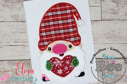 Christmas Gnome Santa Claus Heart - Applique Embroidery