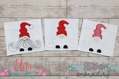 Christmas Gnome Santa Claus Big Mustache - Fill Stitch, Applique & Rippled - Set of 3 designs