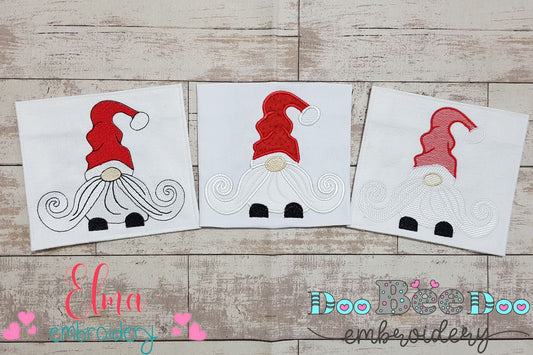 Christmas Gnome Santa Claus Big Mustache - Fill Stitch, Applique & Rippled - Set of 3 designs