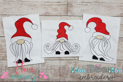 Christmas Gnome Santa Claus Big Hat, Mustache and Beard - Fill Stitch - Set of 3 designs