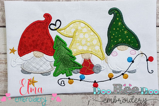 Three Christmas Gnome - Applique