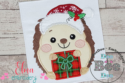 Santa Hedgehog Holding a Gift - Applique Embroidery