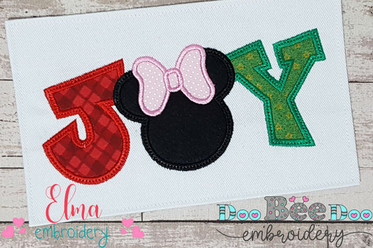 Mouse Ears Girl Christmas Joy - Applique - Machine Embroidery Design