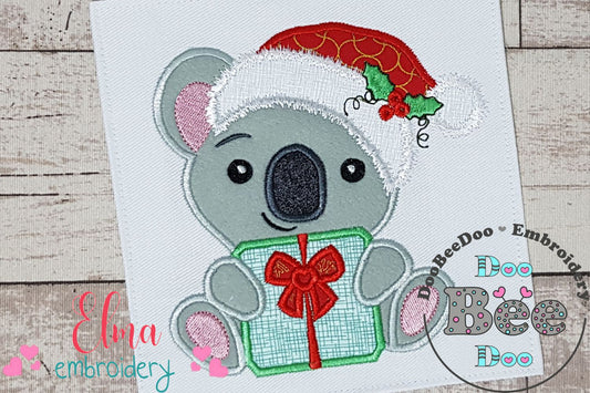Santa Koala Holding a Gift - Applique - Machine Embroidery Design