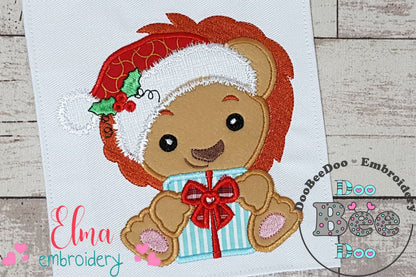 Santa Lion Holding a Gift - Applique