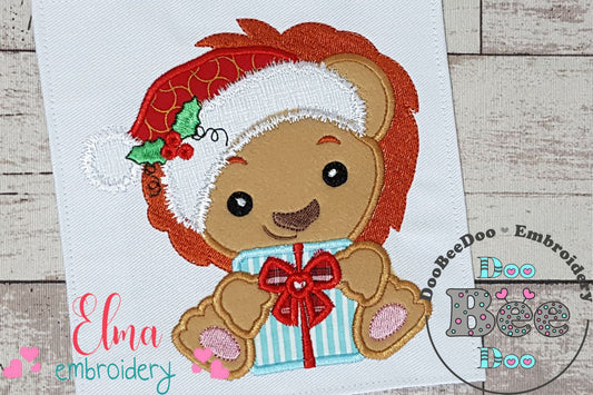 Santa Lion Holding a Gift - Applique