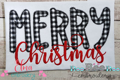 Merry Christmas - Zig Zag Applique - Machine Embroidery Design