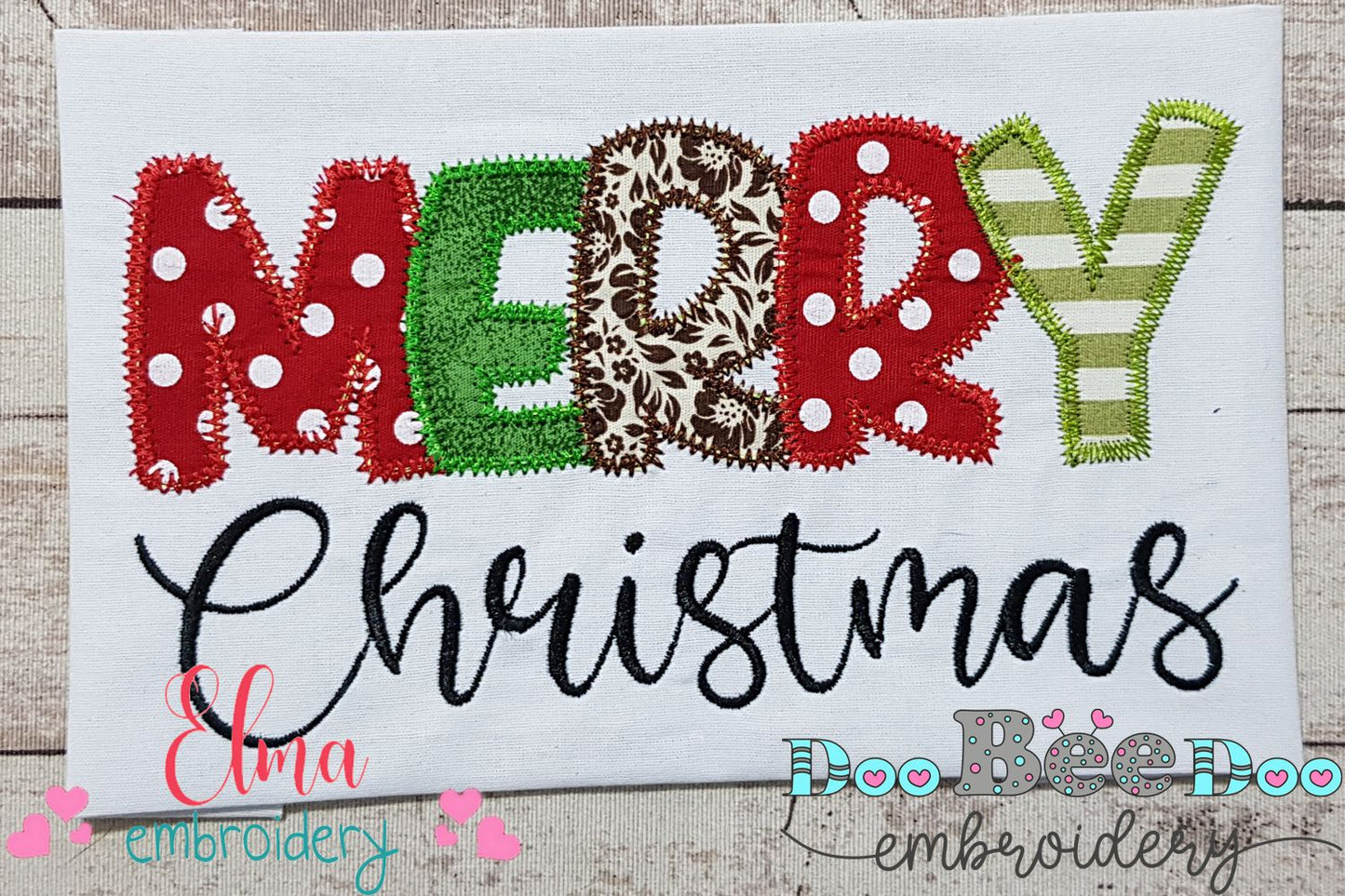 Merry Christmas - Zig Zag Applique - Machine Embroidery Design