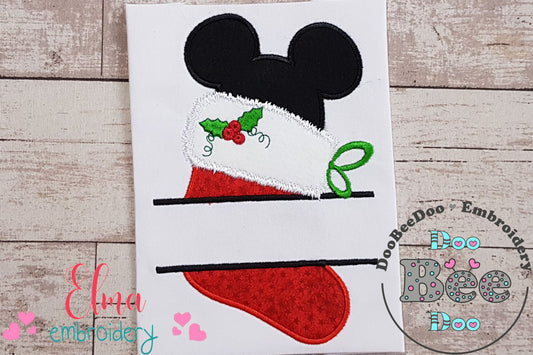 Split Mouse Ears Boy Christmas Boot - Applique Embroidery