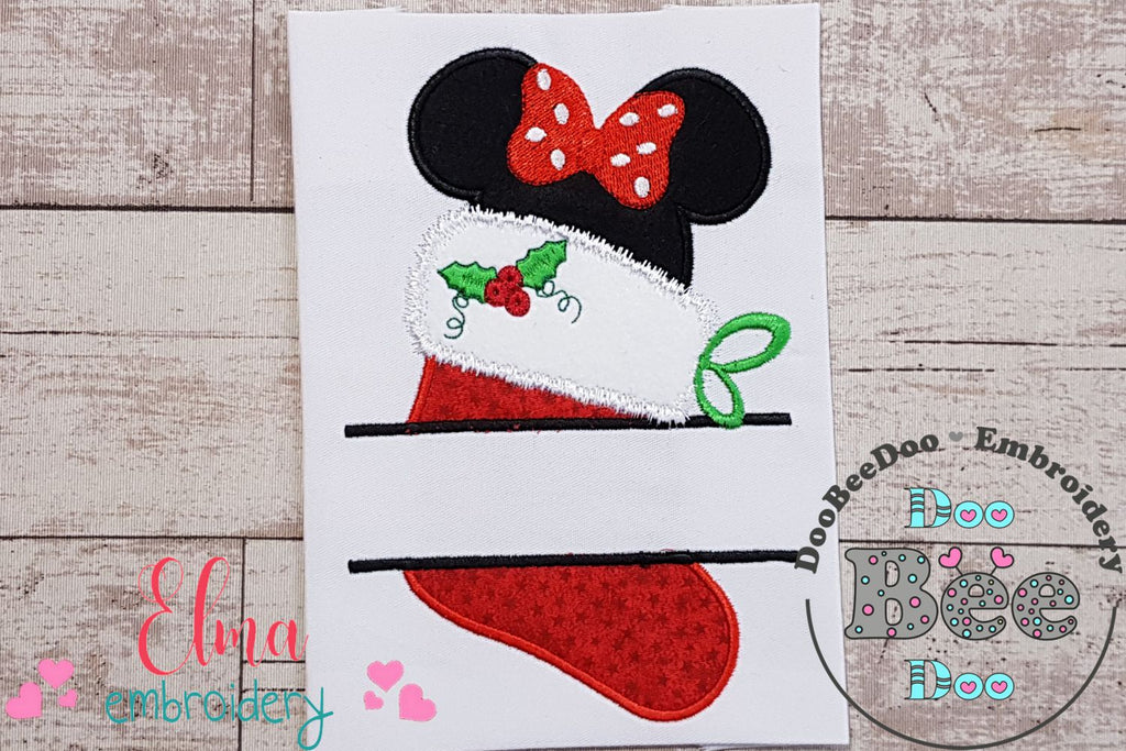 Split Mouse Ears Girl Christmas Boot - Applique Embroidery