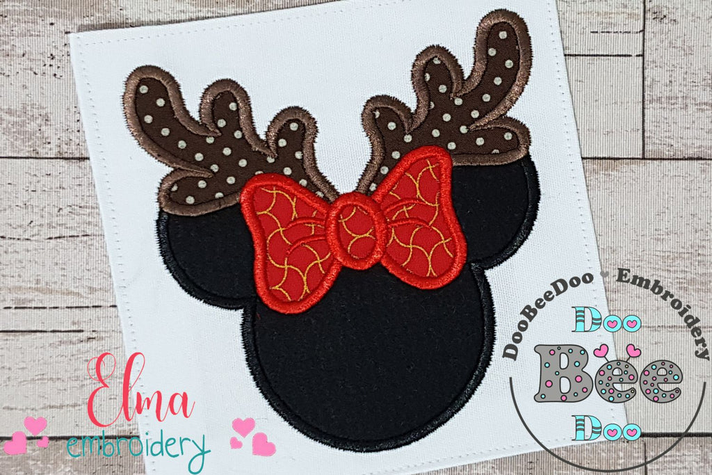 Mouse Ears Girl Reindeer - Applique - Machine Embroidery Design