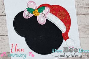 Mouse Ears Girl Christmas Santa Applique - Applique
