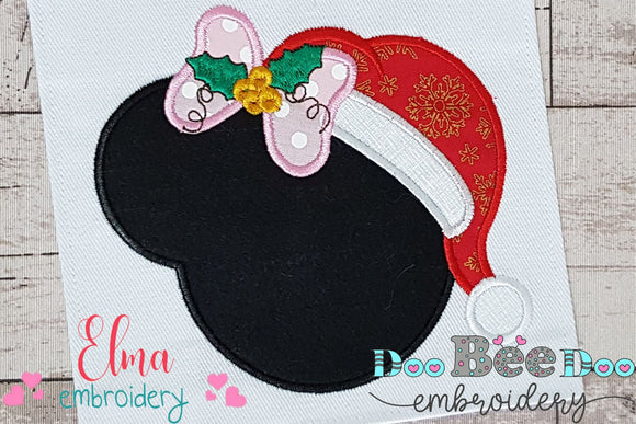 Mouse Ears Girl Christmas Santa - Applique - Machine Embroidery Design