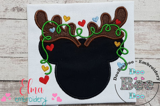Mouse Ears Boy and Christmas Lights - Applique - Machine Embroidery Design