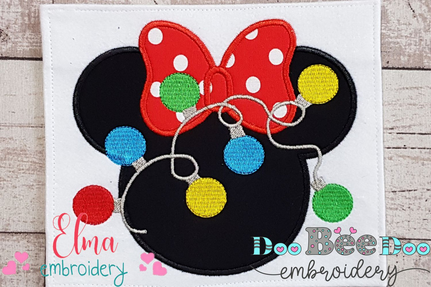 Mouse Ears Girl Christmas Lights - Applique Embroidery